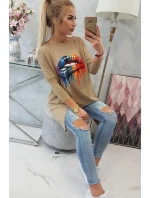 Oversize halenka s potiskem model 18743426 rtů camel - K-Fashion