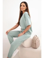 Dámská souprava z viskózy model 21954870 s krátkým rukávem a kalhotami tmavě mátová - K-Fashion