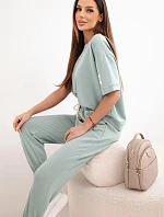 Dámsky viskózový set s krátkymi rukávmi a nohavicami tmavý mätový