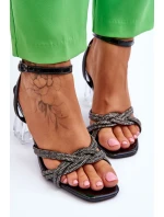 Skórzane Sandały Na Transparentnym Słupku Czarne Randy