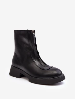 Damskie Botki Na Płaskim Obcasie Z Suwakiem Czarne Elkasa