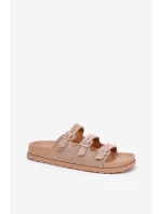 Klapki Damskie Z Paskami I Klamrami Beżowe Uliri