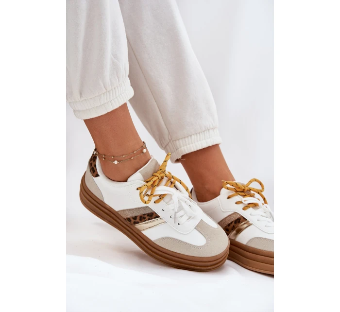 Dámské Tenisky Na Platformě S Šněrováním Leopardí Bílé model 21696191 - Boto