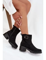 Ocieplane Botki Damskie Na Niskim Obcasie Klocku Z Klamrą Czarne  Helvina