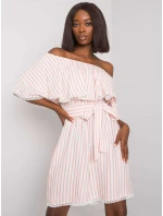 Sukienka LK SK model 20206354 biało różowy - FPrice Sukienka LK SK model 20206354 biało różowy - FPrice