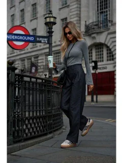 model 20475983 Kalhoty se širokými nohavicemi grafitové - Moe