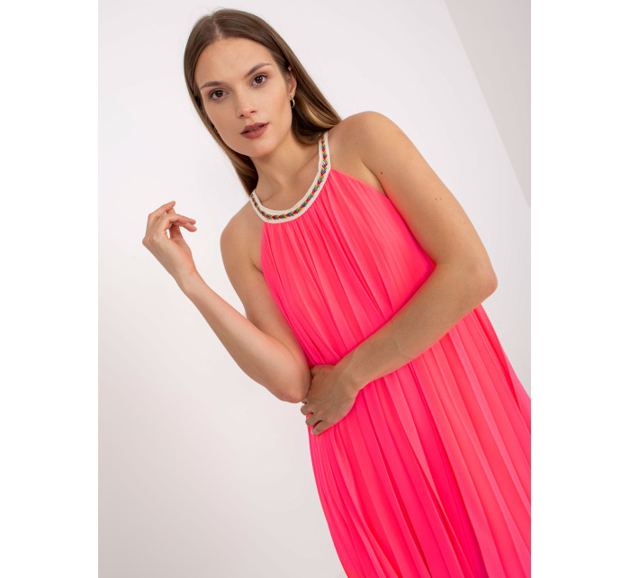 Fluo ružové plisované šaty jednej veľkosti s ramienkami