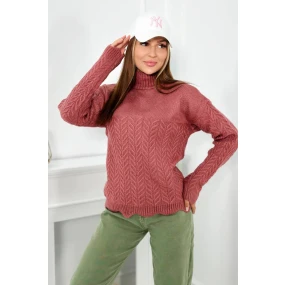 Sveter s ozdobným volánikom tmavo ružová