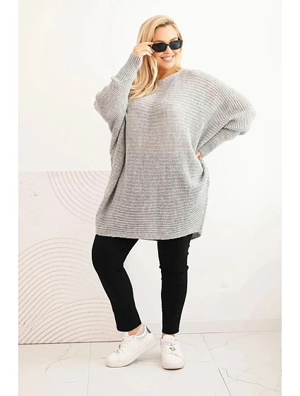 Dámský svetr Plus Size s šedý model 21397625 - K-Fashion Dámský svetr Plus Size s šedý model 21397625 - K-Fashion
