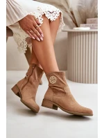 Botki Damskie Zapinane Na Zamek Z Ozdobnym Detalem Eko Zamszowe Beżowe Lerioria