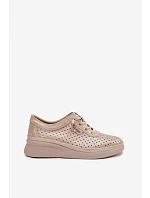 Kožené Ažurové Dámské Polobotky model 22074678 Zlaté - VINCEZA