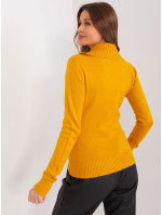 Dámsky horčicový sveter so zipsom a aplikáciami