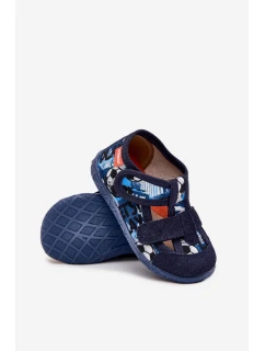 Detské papuče na suchý zips - tmavomodré Reathiana (s motívom lopty)