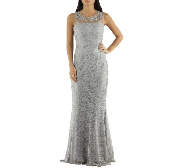 Společenské a šaty krajkové dlouhé značkové Paris šedé Šedá / XS  Paris model 15042638 - CHARM'S Paris