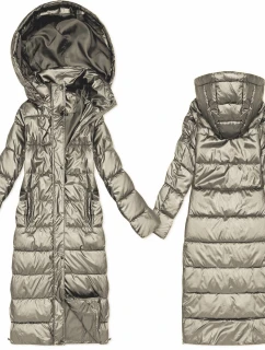 Tmavobéžová dlhá prechodná prešívaná bunda s kapucňou (T3-2629#-62)