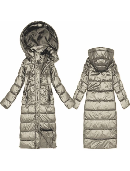 Tmavě béžová dlouhá prošívaná bunda pro přechodné období s kapucí model 21439632 - HONEY WINTER