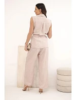 Dámský komplet s vázanou model 22104021 a širokými kalhotami pudrově růžová - K-Fashion