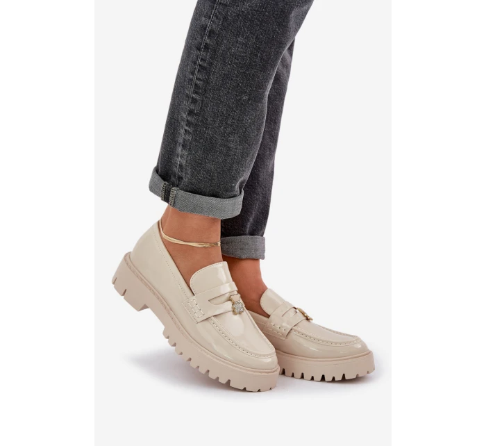 Lakierowane Mokasyny Damskie Z Przypinką Miś Beżowe Wulinea Lakierowane Mokasyny Damskie Z Przypinką Miś Beżowe Wulinea