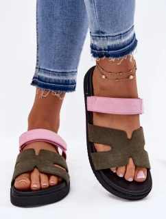 Klapki Damskie Z Rzepem Vinceza 17401 Zielono-Różowe