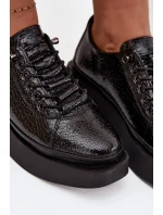 Skórzane Lakierowane Półbuty Damskie Na Platformie Artiker 57C2041 Czarne