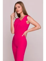 S407 Elegantný overal s asymetrickým výstrihom - ružový S407 Elegantný overal s asymetrickým výstrihom - ružový