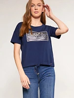 Dámske tričko s ozdobným panelom TSH0083-013 tmavo modrá - Monnari