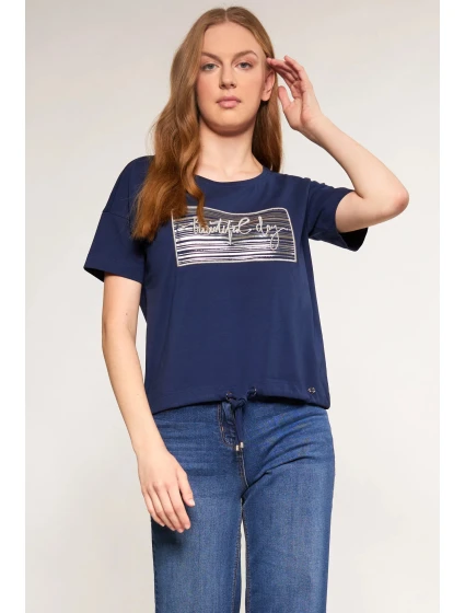 Dámske tričko s ozdobným panelom TSH0083-013 tmavo modrá - Monnari