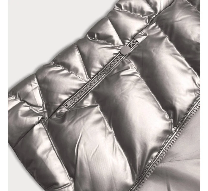 Strieborná lesklá dámska zimná bunda s kapucňou (5m773-401) Strieborná lesklá dámska zimná bunda s kapucňou (5m773-401)