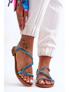 Wsuwane Sandały Damskie Z Ozdobami Niebieskie Hayen