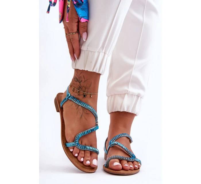 Wsuwane Sandały Damskie Z Ozdobami Niebieskie Hayen Wsuwane Sandały Damskie Z Ozdobami Niebieskie Hayen