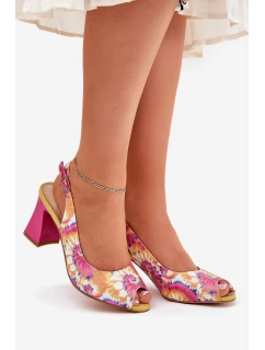 Skórzane Wzorzyste Sandały Damskie Na Słupku D&A CR51-006 Multikolor