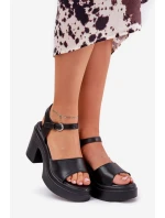 Sandały Damskie Na Masywnym Słupku I Platformie Z Eko Skóry Czarne Korlevia Sandały Damskie Na Masywnym Słupku I Platformie Z Eko Skóry Czarne Korlevia