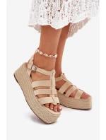 Sandały Damskie Z Paskami I Plecionką Beżowe Pardauss Sandały Damskie Z Paskami I Plecionką Beżowe Pardauss