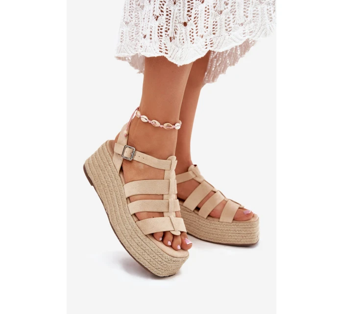Sandały Damskie Z Paskami I Plecionką Beżowe Pardauss Sandały Damskie Z Paskami I Plecionką Beżowe Pardauss