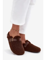 Klapki Damskie Z Futerkiem Typu Baranek Brązowe Lorivine