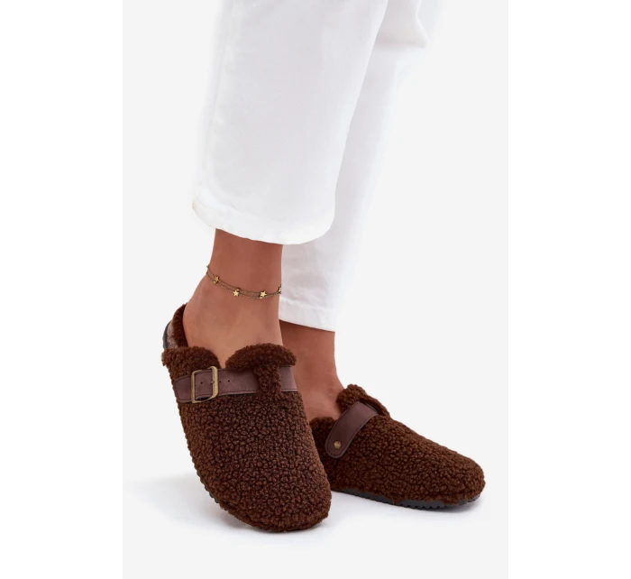 Klapki Damskie Z Futerkiem Typu Baranek Brązowe Lorivine