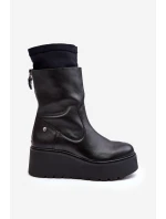 Damskie Skórzane Botki Na Masywnej Platformie Maciejka A7161-01 Czarne
