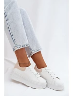Dámské tenisky na platformě z imitace kůže bílo-bežové Calinae