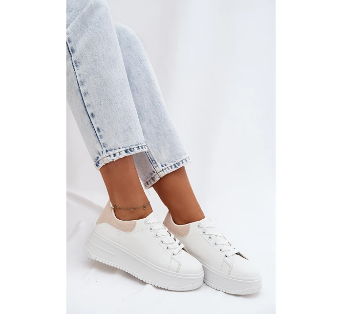 Dámské tenisky na platformě z imitace kůže bílo-bežové Calinae