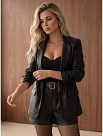 Dámska kožená bunda s nariasenými rukávmi, čierna, FashionStreet PY0168 Dámska kožená bunda s nariasenými rukávmi, čierna, FashionStreet PY0168