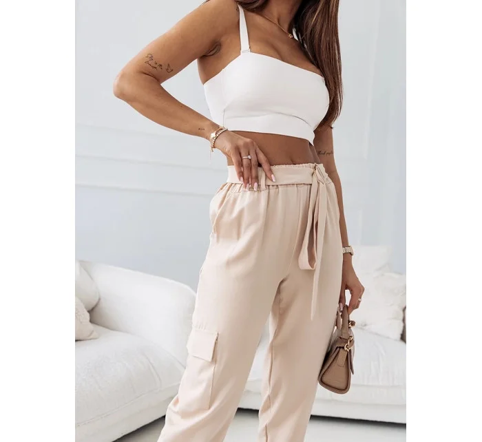 Béžové dámské kalhoty model 19813385 - Moon Béžové dámské kalhoty model 19813385 - Moon