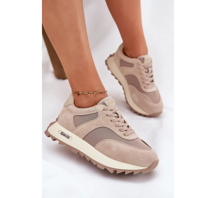 Zamszowe Sneakersy Na Platformie Damskie Big Star RR274897 HI-POLY SYSTEM Beżowe Zamszowe Sneakersy Na Platformie Damskie Big Star RR274897 HI-POLY SYSTEM Beżowe