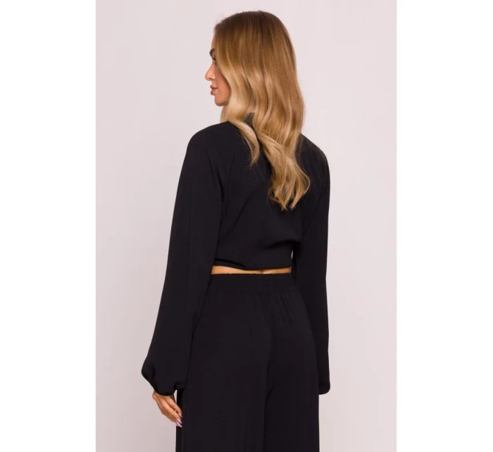 M861 Krátky top so zaväzovaním vpredu - čierny M861 Krátky top so zaväzovaním vpredu - čierny