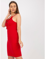 Základné červené rebrované šaty s ramienkami RUE PARIS