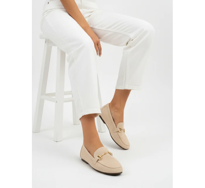 Dámske semišové mokasíny s kovovou prackou béžové FashionStreet ZY1341