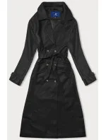 Čierny dvojradový klasický dámsky kabát z ekologickej kože AnnGissy (AG6-30)