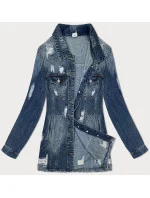 Svetlomodrá dlhá džínsová bunda s roztrhaním (POP7110-K)