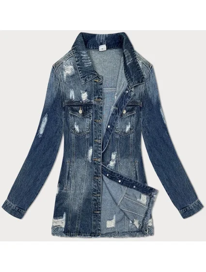 Svetlomodrá dlhá džínsová bunda s roztrhaním (POP7110-K)