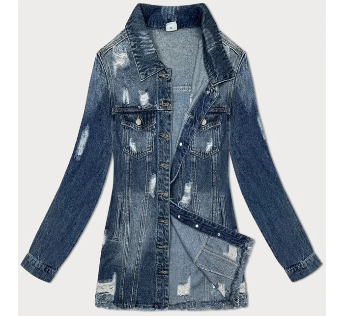 Svetlomodrá dlhá džínsová bunda s roztrhaním (POP7110-K)