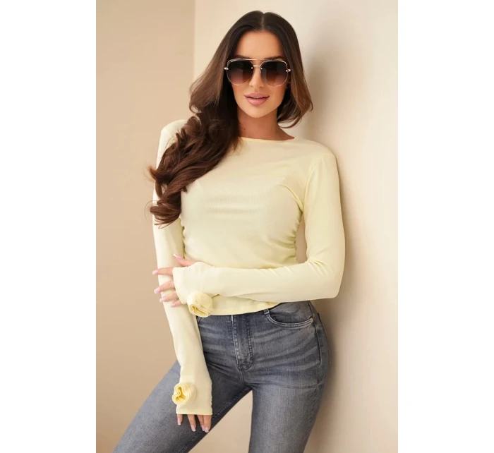 Dámska pruhovaná blúzka so záhybmi na bokoch žltá
